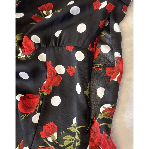 Zara Women Rose Print Long Sleeve Blouse XS Black Polka Dot Lace Trim Side Zip - Picture 7 of 8